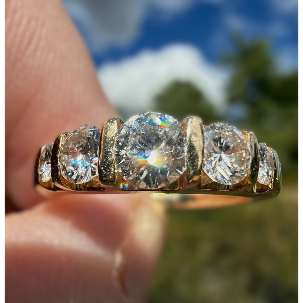 Vintage 14k Solid Yellow Gold Channel Set Natural Earth Mined Diamond Ring